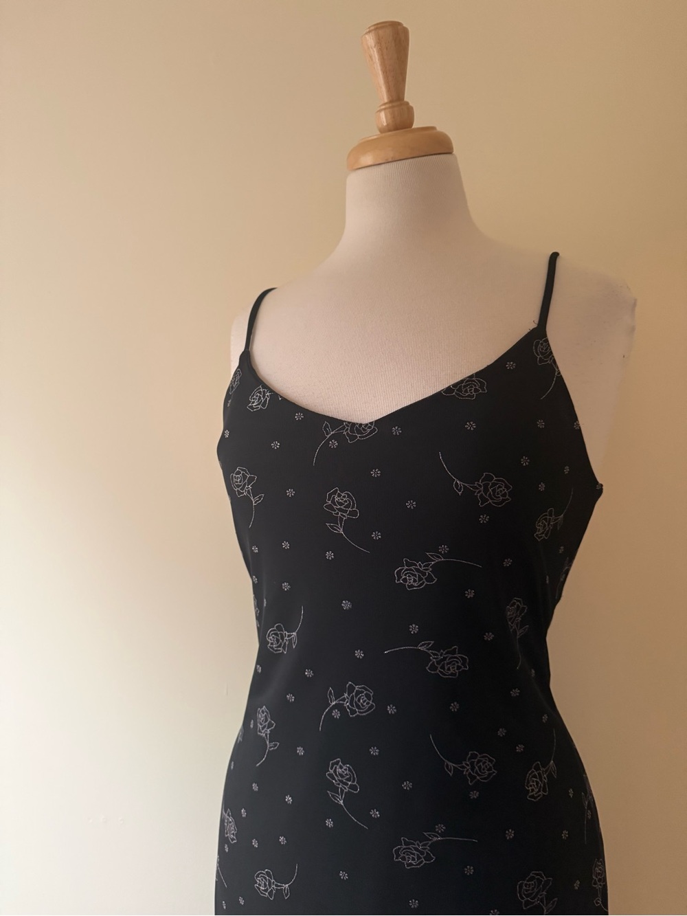Vintage Y2K Black Rose Mesh Slip Dress | 90s Floral Maxi - Picture 3 of 6
